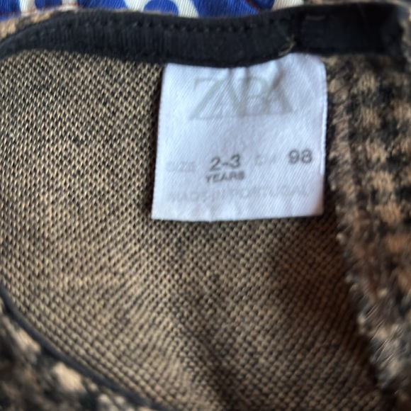 Zara Houndstooth Dress 2-3Y Tan Black Polyester Cotton - Picture 5 of 5